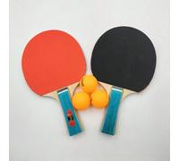 Shein Conjunto De 2 Piezas / 1 Par De De Ping-pong Con 3 Pelotas, Negro Y Rojo, Raqueta De Madera Duradera Para Principiantes Para Jugar En Pareja