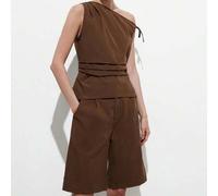 Shein Conjunto de 2 piezas con hombros asimétricos y lazada, estilo francés, adecuado para vacaciones y uso diario