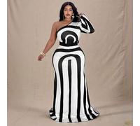 Shein Conjunto de 2 piezas con top gráfico con un hombro y falda tipo cola de pez, elegante y sexy, estilo ajustado, apto para primavera/verano, fiestas y e