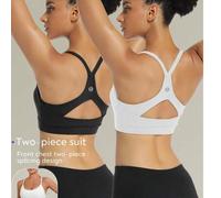 Shein Conjunto de 2 piezas de 2024 del "Ángel Tierno" - Sujetador deportivo con soporte medio y almohadillas extraíbles, sujetador deportivo para yoga con a