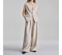 Shein Conjunto de 2 piezas de blazer caqui 2026 con cuello de chal y pantalones para mujer, adecuado para fiestas urbanas modernas, temporada de vuelta al c