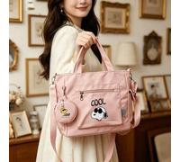 Shein Conjunto de 2 piezas de bolso de tela grande de capacidad multiusos con estampado de gafas de moda "Cool" de Snoopy de Peanuts en color rosa, que incl
