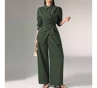 Shein Conjunto de 2 piezas de camisa con estilo coreano, de aspecto vintage, versátil para ir y venir y uso casual, que ciñe la cintura y se envuelve alrede