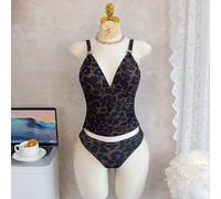 Shein Conjunto de 2 piezas de camiseta sin mangas y tankini con estampado de leopardo y cuello en V para mujer, estilo maduro casual para vacaciones, con ti