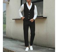 Shein Conjunto de 2 piezas de chaleco formal de negocios con botones, chaqueta de traje y pantalones a medida, estilo de dinero antiguo para hombres