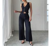 Shein Conjunto de 2 piezas de chaleco vaquero y jeans con botones delanteros para mujer