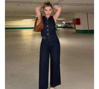 Shein Conjunto de 2 piezas de chaleco y pantalones vaqueros casuales para mujer, minimalista y de moda para el uso diario