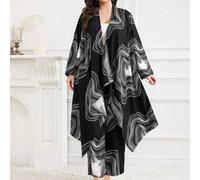 Shein Conjunto de 2 piezas de chaqueta y pantalones con estampado de remolino, talla grande, casual, otoño