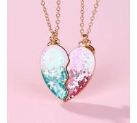 Shein Conjunto de 2 piezas de collar de corazón de aleación de zinc para niñas con diseño de aceite brillante y chispeante, imán, perfecto para mejores amig