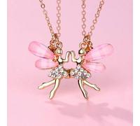 Shein Conjunto de 2 piezas de collar magnético para niñas con alas de ángel de aleación de zinc, resina rosa y diamantes de imitación blancos, joyería linda