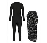 Shein Conjunto de 2 piezas de estilo conservador del Medio Oriente para vacaciones en la playa, que incluye un mono de manga larga para surf y una falda lar