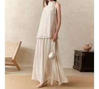 Shein Conjunto de 2 piezas de estilo francés para vacaciones con Top de cuello halter sin mangas con estampado de lunares y falda para mujeres