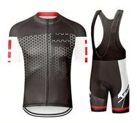 Shein Conjunto de 2 piezas de jersey de ciclismo de verano para hombres: Jersey de ciclismo con cremallera y mangas cortas + Pantalones cortos con bloques d