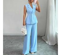 Shein Conjunto de 2 piezas de mujer con diseño elegante en azul, ideal para el regreso a clases, el Día del Maestro y el Día de Acción de Gracias, compuesto