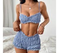 Shein Conjunto de 2 piezas de mujer para verano con camiseta de tirantes sexy a cuadros y shorts súper mini