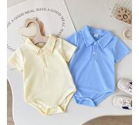 Shein Conjunto de 2 piezas de pelele de punto de verano para bebé niño, body de manga corta y media cartera de unicolor, adecuado para uso casual, en casa y