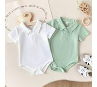 Shein Conjunto de 2 piezas de pelele de punto de verano para bebé niño, body de manga corta y media cartera de unicolor, adecuado para uso casual en casa o