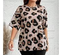 Shein Conjunto de 2 piezas de ropa de mujer talla grande con parte superior de manga caída con estampado de leopardo y mallas, conjunto informal de mujer, c