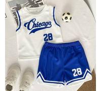 Shein Conjunto de 2 piezas de ropa de verano para bebé niño Chicago 28 con estampado digital, chaleco sin mangas de malla y pantalones cortos elásticos, rop