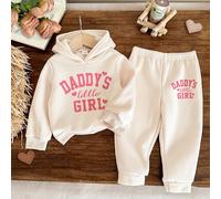 Shein Conjunto de 2 piezas de ropa para bebé niña con estampado "Daddy's Little Girl", sudadera con capucha de punto suave y pantalones de corte relajado pa