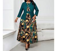 Shein Conjunto de 2 piezas de talla grande: chaqueta de manga larga y vestido de un solo color, casual y de moda para uso diario en primavera, verano, otoño