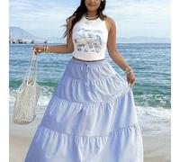 Shein Conjunto de 2 piezas de talla grande para mujer con estampado de criaturas marinas en el chaleco y falda a rayas, casual para vacaciones