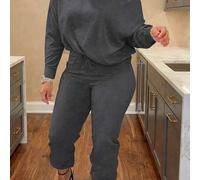 Shein Conjunto de 2 piezas de talla grande para mujer, de unicolor y un solo hombro, para uso diario, elegante en primavera y otoño