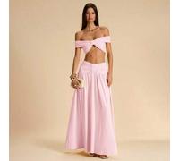 Shein Conjunto de 2 piezas de top envolvente de punto amarillo y falda de sirena de cintura media-baja, conjunto elegante amarillo de 2 piezas, adecuado par