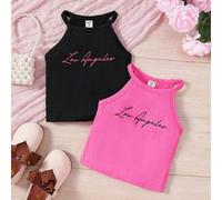Shein Conjunto De 2 Piezas De Top Halter Con Patrón De Letras De Moda Para Niña