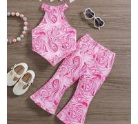 Shein Conjunto de 2 piezas de top sin mangas con diseño de remolino y pantalones largos, estilo de vacaciones para niña bebé