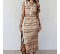 Shein Conjunto de 2 piezas de top sin mangas y minifalda estilo BOHO, casual, western, de festival de música country, vintage, a rayas, para vacaciones de v