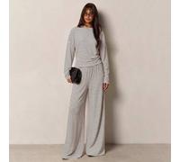Shein Conjunto de 2 piezas de top y pantalones casuales de cuadros negros y blancos estilo francés para mujer, primavera/otoño, para estar en casa y viajar