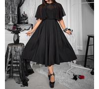Shein Conjunto de 2 piezas de vestido con falda completa, tirantes de chal y cuello Peter Pan de estilo vintage francés para tallas grandes