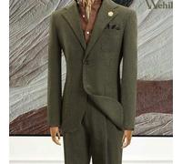 Shein Conjunto de 2 piezas para hombre, chaqueta y pantalón, de una sola hilera, de tela de lana, color verde oliva, tallas XS-XXXL