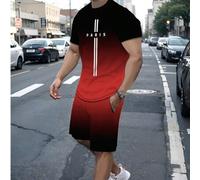 Shein Conjunto de 2 piezas para hombre de verano: camiseta de manga corta con estampado 3D degradado de letras de París y pantalón corto con cordón, top de