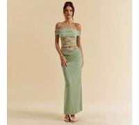 Shein Conjunto de 2 piezas para mujer con blusa de encaje semi-transparente con un hombro y falda de tul y encaje de silueta de pez, con diseño de entredós