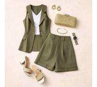 Shein Conjunto de 2 piezas para mujer con chaleco de cuello de solapa vintage estilo casual de vacaciones y top de diseño francés para ir al trabajo en prim
