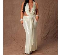 Shein Conjunto de 2 piezas para mujer: falda sirena ajustada con Body con escote trasero y colgante de concha de perla