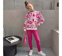 Shein Conjunto de 2 piezas para niña bebé casual con top de manga larga con estampado de corazón y pantalones rosas, otoño, vuelta al cole, 7º cumpleaños, j