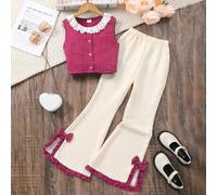 Shein Conjunto de 2 piezas para niñas adolescentes con top sin mangas con cuello Peter Pan y pantalones de pierna ancha, para primavera/verano