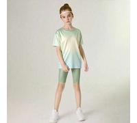 Shein Conjunto de 2 piezas para niñas preadolescentes: Camiseta de cuello redondo de manga dolman con efecto degradado y bloqueo de colores, con estampado d