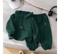 Shein Conjunto de 2 piezas para niño bebé: Sudadera con capucha verde oliva con media cartera y pantalón con cintura elástica, atuendo deportivo casual para