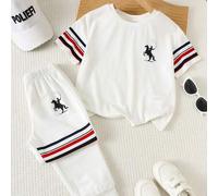 Shein Conjunto de 2 piezas para niño pequeño, camiseta de cuello redondo y manga corta con estampado de logo de poni y pantalones largos holgados, estilo ca