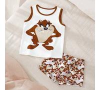 Shein Conjunto de 2 piezas para niño pequeño TAZ Little Devil con estampado integral, camiseta sin mangas de dibujos animados + calzoncillos tipo bóxer