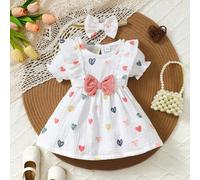 Shein Conjunto de 2 piezas que incluye vestido con volantes en forma de corazón y diadema, vestido versátil de verano para dama