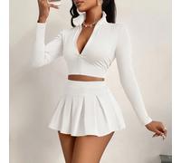 Shein Conjunto de 2 piezas sexy para mujer Amarilo, estilo auténtico de bombshell sexy con top ajustado a juego con falda pantalón dulce, adecuado para depo