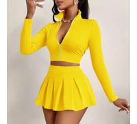 Shein Conjunto de 2 piezas sexy para mujer Amarilo, estilo minimalista y sexy tipo "bombshell" con top ajustado emparejado con shorts y falda de , adecuado