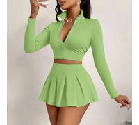 Shein Conjunto de 2 piezas sexy para mujer Amarilo, estilo minimalista y sexy tipo bombshell con top ajustado emparejado con shorts y falda de , adecuado pa