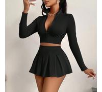 Shein Conjunto de 2 piezas sexy para mujer de Amarilo, con top ajustado de estilo bombshell genuino emparejado con pantalón falda dulce, adecuado para depor