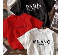 Shein Conjunto de 3 camisetas cortas de mujer de cuello redondo, de manga corta, de ajuste ceñido, con gráficos en inglés de estilo minimalista casual, adec